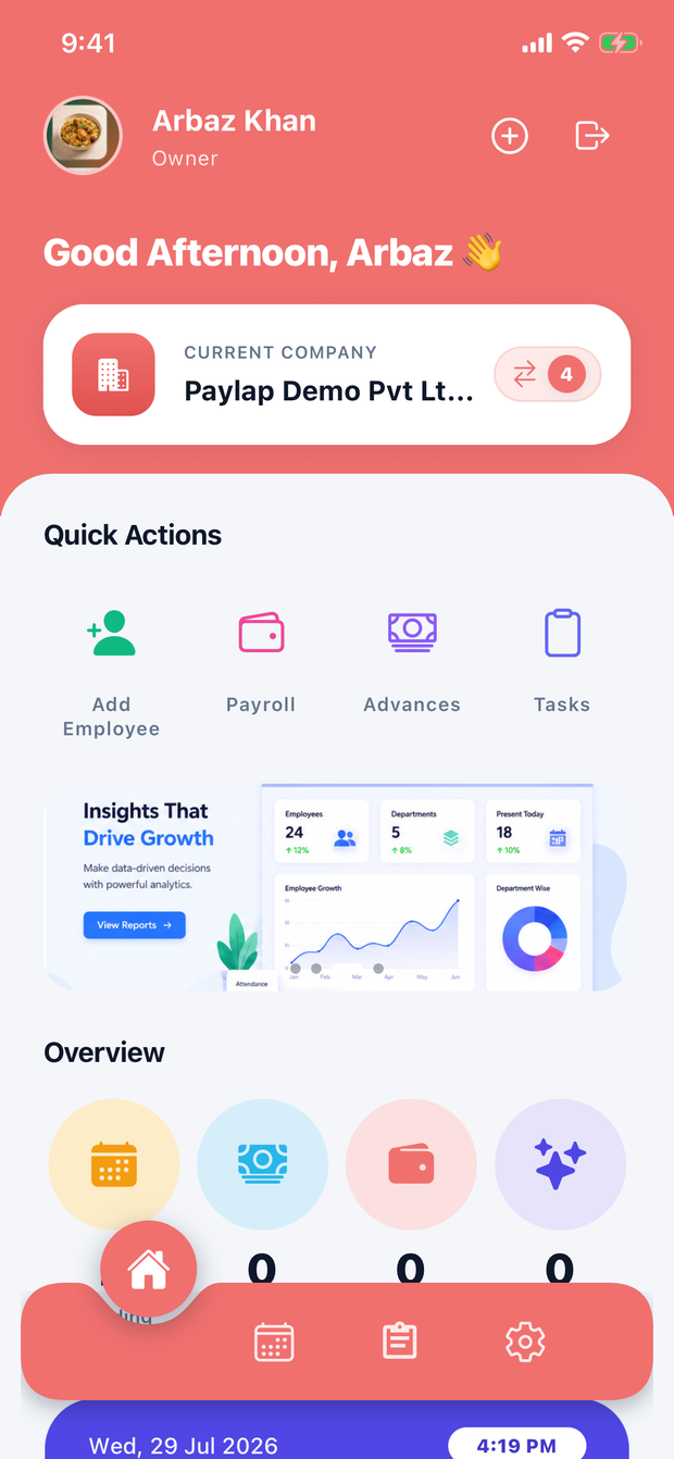 Paylap HRMS owner dashboard