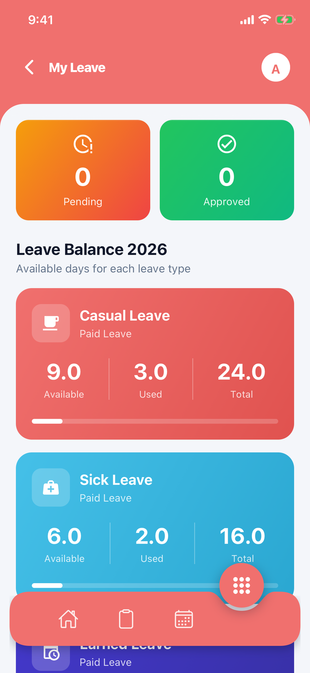 Employee leave balance screen