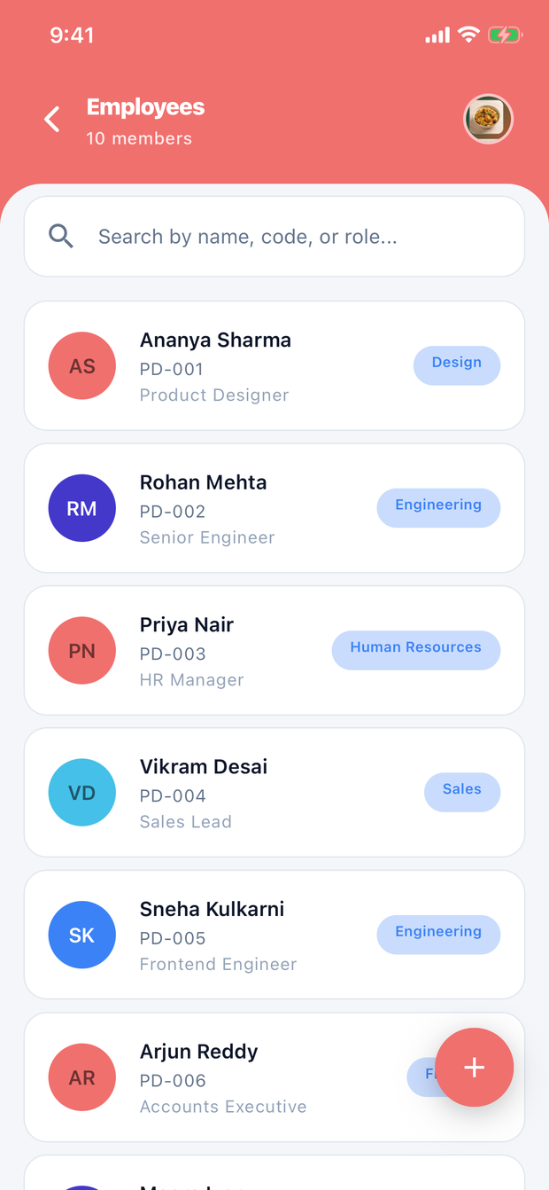 Employee list screen