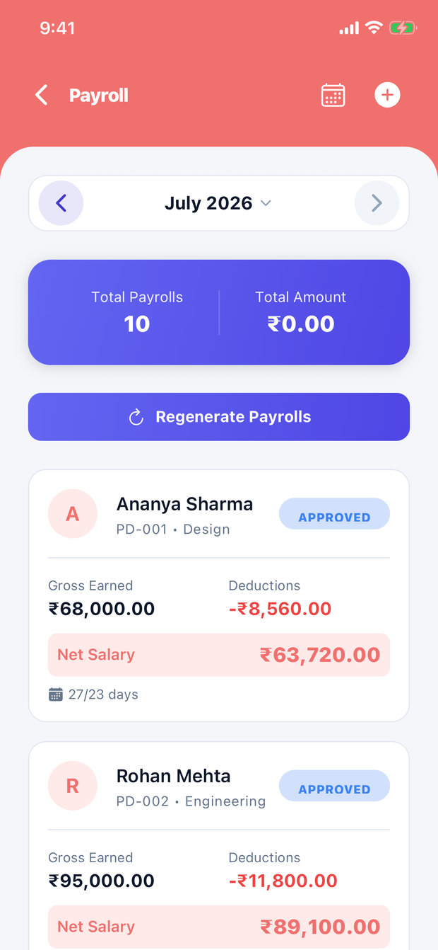 Payroll screen